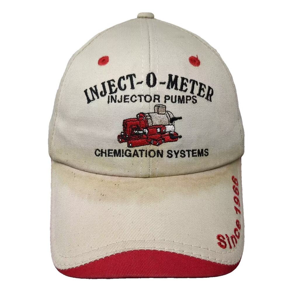 Vernon Apparel Inject-O-Meter Baseball Cap Hat Beige Red OS Embroidered Cotton